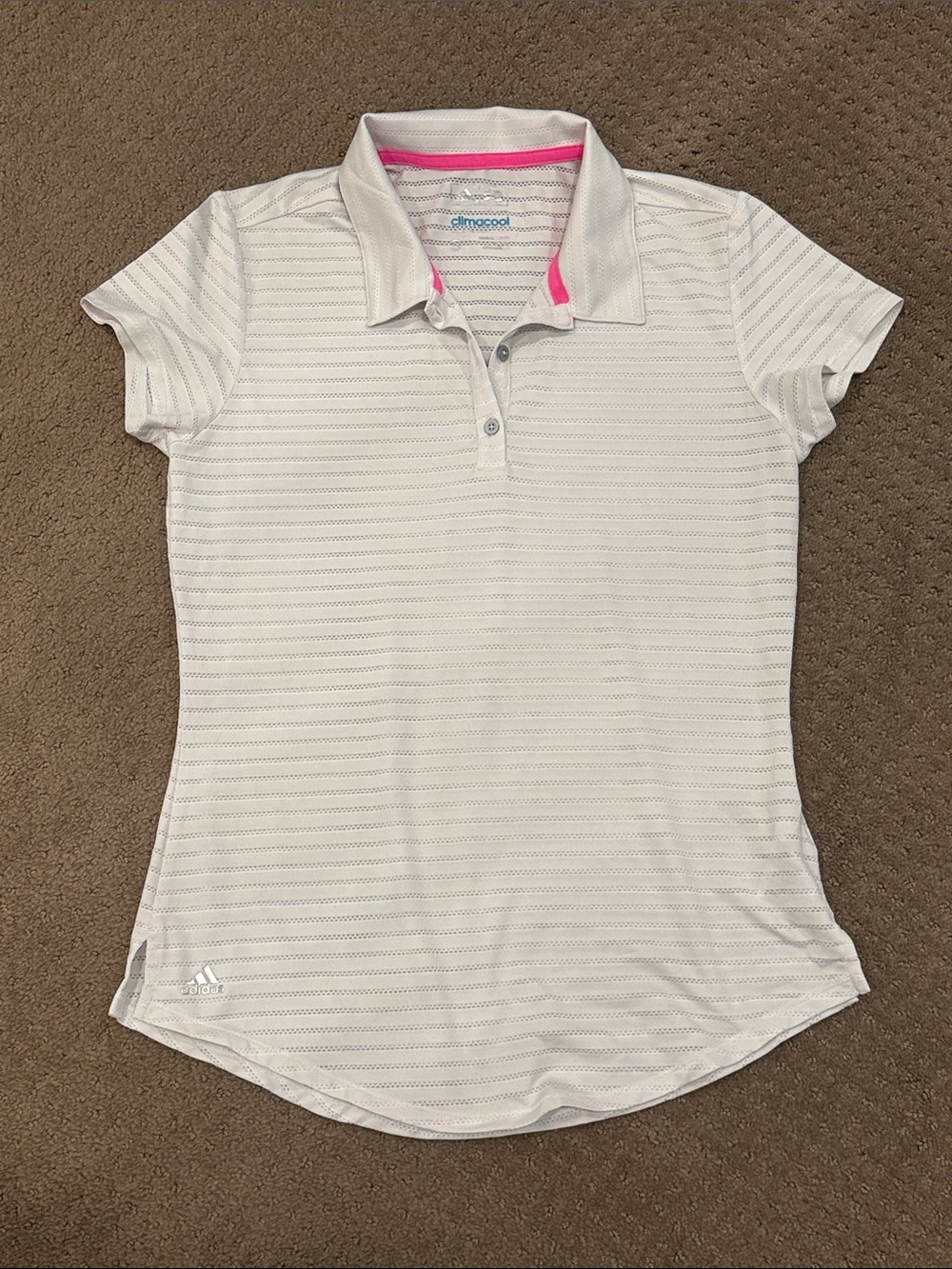adidas White Climacool Polo with Pink Trim